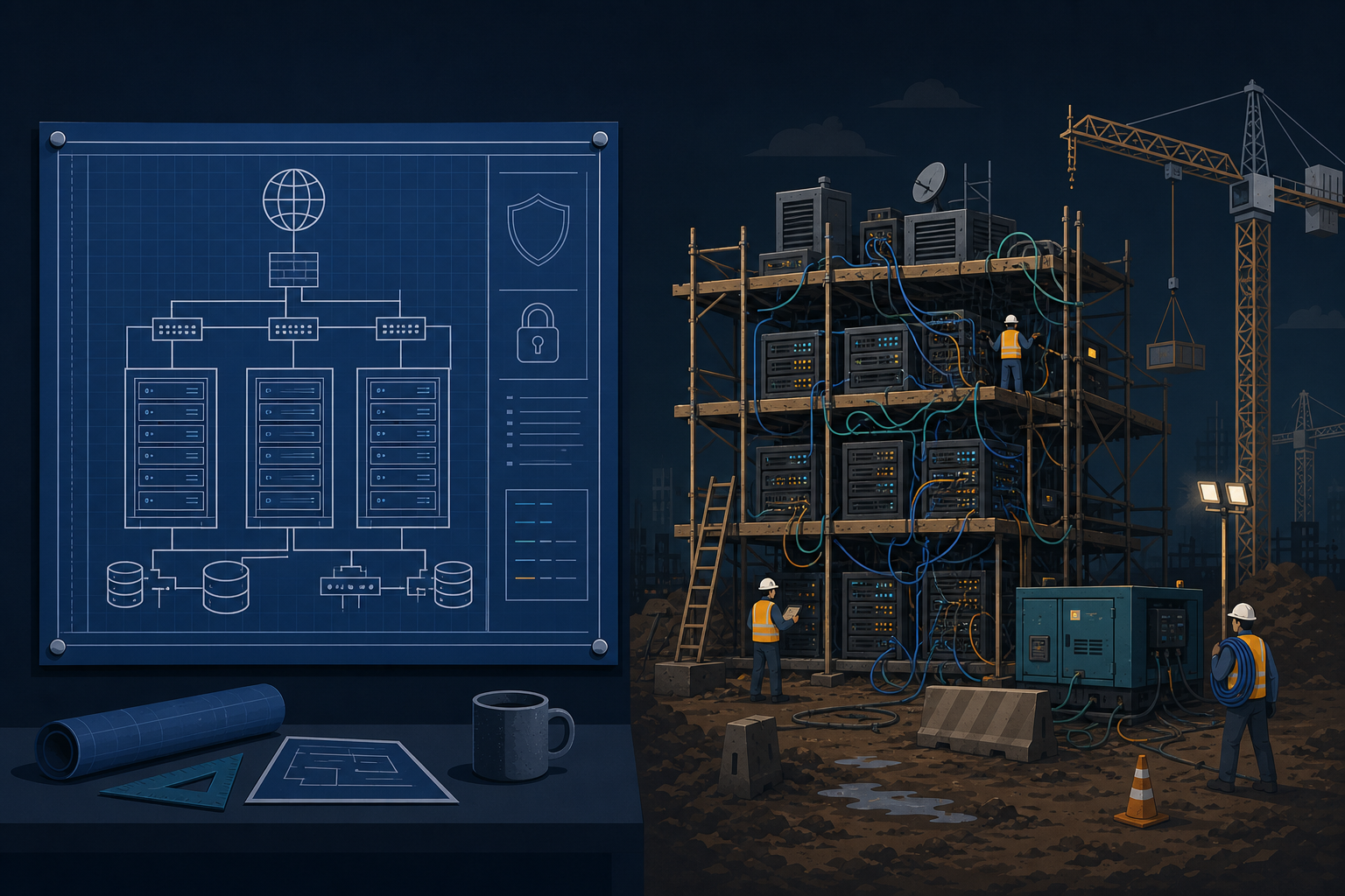 Blueprint vs muddy construction site